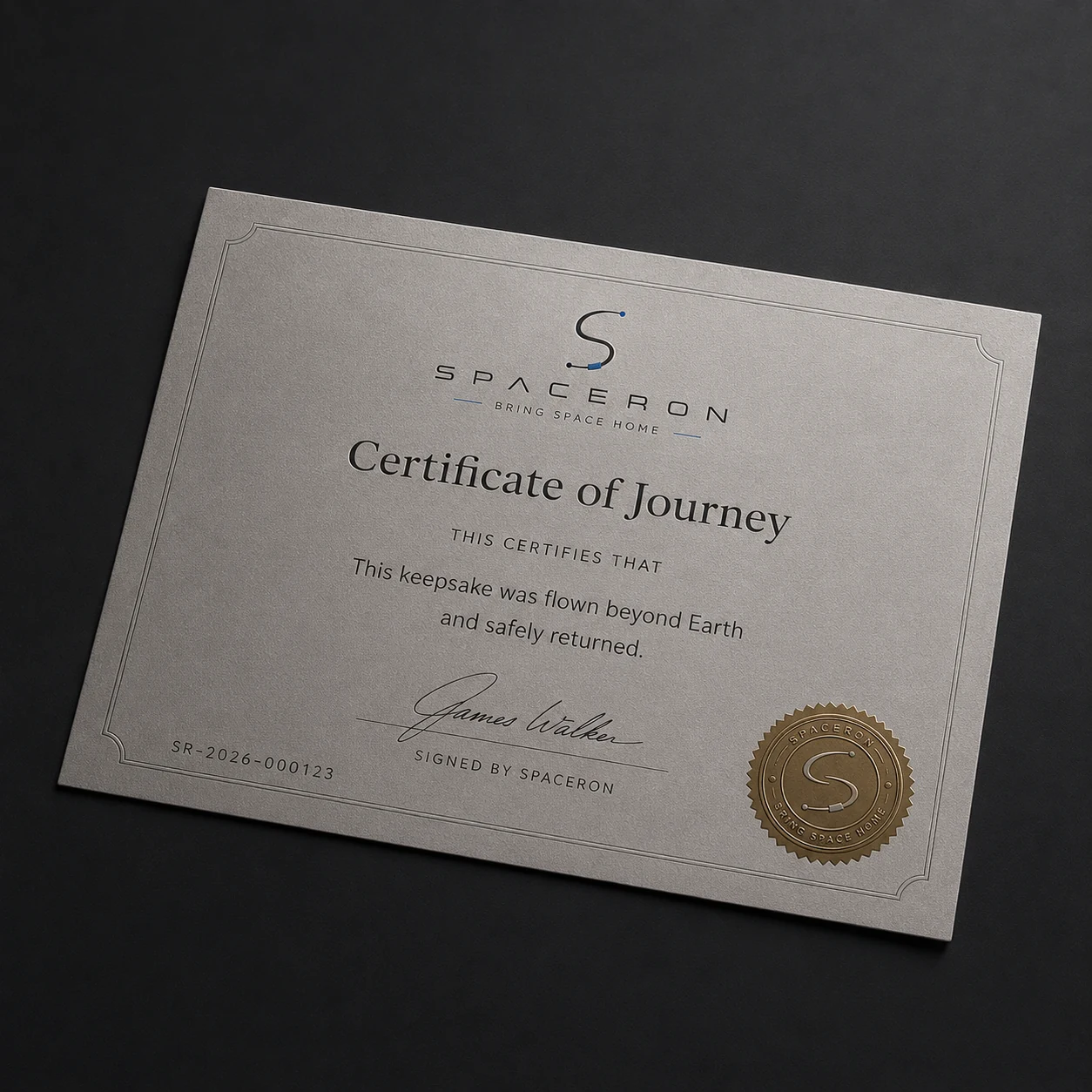 Spaceron certificate and presentation materials